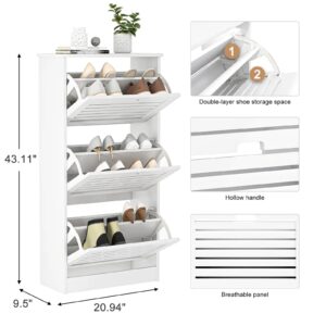 Miscoos Entryway Shoe Storage Cabinet with 3 Flip Drawers, Hidden Narrow Slim Free Standing Shoe Closet Rack Organizer for Hallway Front Porch