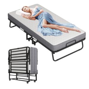 raogie folding bed with mattress twin size portable foldable rollaway bed for adult, 75 x38'' fold up bed for guest