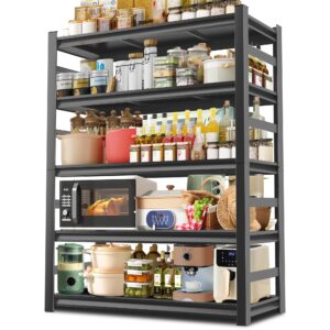 leariso heavy kitchen storage shelves, 5 tier adjustable kitchen shelving, metal storage utility rack shelf unit for kitchen, bathroom, warehouse, supermarket, black