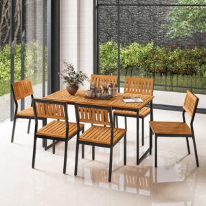 Tangkula Patio Dining Chair Set of 2, Outdoor Armless Chairs w/Metal and Acacia Wood Frame, All-Weather Bistro Chairs, Indoor Outdoor Furniture Chairs for Lawn Backyard Patio Garden Deck Balcony