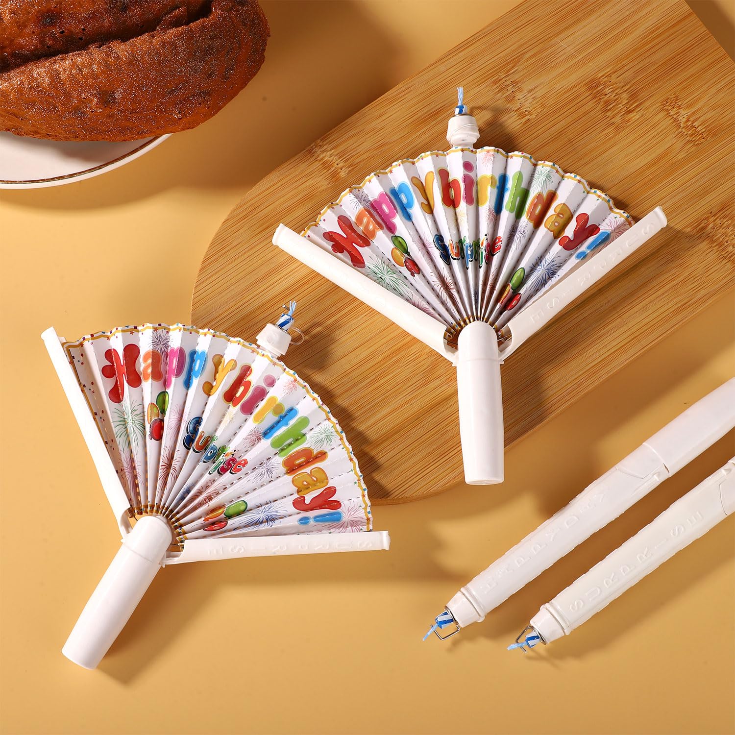 4pcs Novelty Fan Birthday Candles, Happy Birthday Candle Pop-up Surprise Birthday Candles Funny Cake Topper Candle Trick Candles for Party Supplies