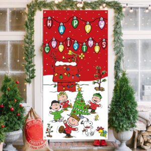 Christmas Door Cover Christmas Banner White Dog New Year Winter Xmas Decor Red Christmas Decorations for Home Party