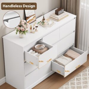 FACBOTALL Dresser for Bedroom, Modern White Dresser, Wood Chest of Drawers Nursery Dresser with Storage, 7 Drawer Double Dresser with Handle Free, Large Storage Dresser Organizer for Living Room,White