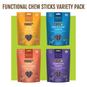 Get Naked Dental Sticks Grain-Free Chicken Flavor Dog Treats Variety Pack, Digestive Health + Skin & Coat + Joint Health + Super Antioxidant, Total 4 Bags, 24.8-oz, 64 Sticks