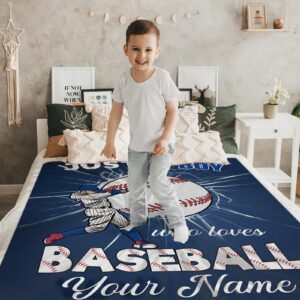 Customized Baseball Blanket, Personalized Blanket for Boys Age 4-6, Soft & Cozy Throw with Name for Kids Teens, 40 * 50 Inch Fuzzy Throws for Sofa Couch, Birthday for Baseball Lover