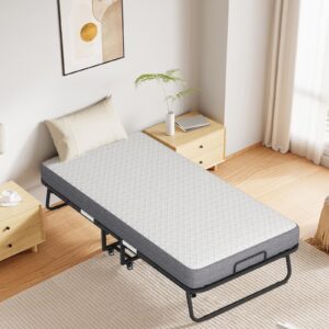 RAOGIE Folding Bed with Mattress Twin Size Portable Foldable RollAway Bed for Adult, 75 x38'' Fold Up Bed for Guest