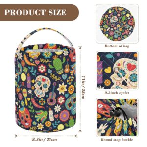 RunningBear Halloween Colorful Sugar Skull Crochet Bag Yarn Holder Round Yarn Bag Knit Tote Bag Knitting Crochet Storage Bag for Knitting Accessories