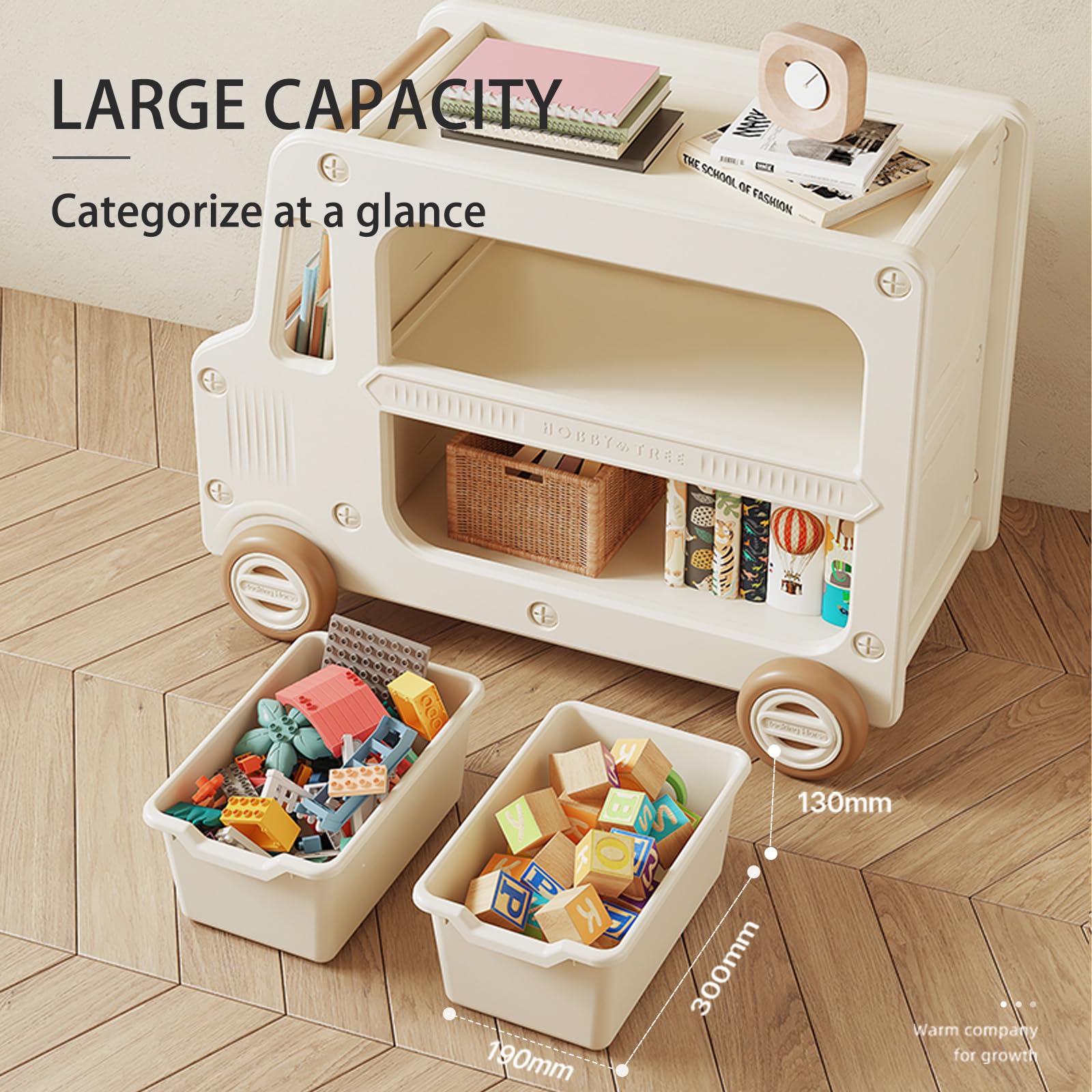 Deer COCO Toy Organizers And Storage For Kids, 2 Layers Toy Storage Cabinet Toy Chests With Bins Multipurpose Bookcase For Nursery, Playroom, Bedroom, Living Room （Tan/No Blockes