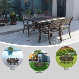 PATIO-IN 5 Piece Outdoor Dining Set, Cast Aluminum Patio Dining Set for 4 Person, Patio Furniture Set with 59" Rectangle Patio Table(2.56" Umbrella Hole) and 4 Chairs