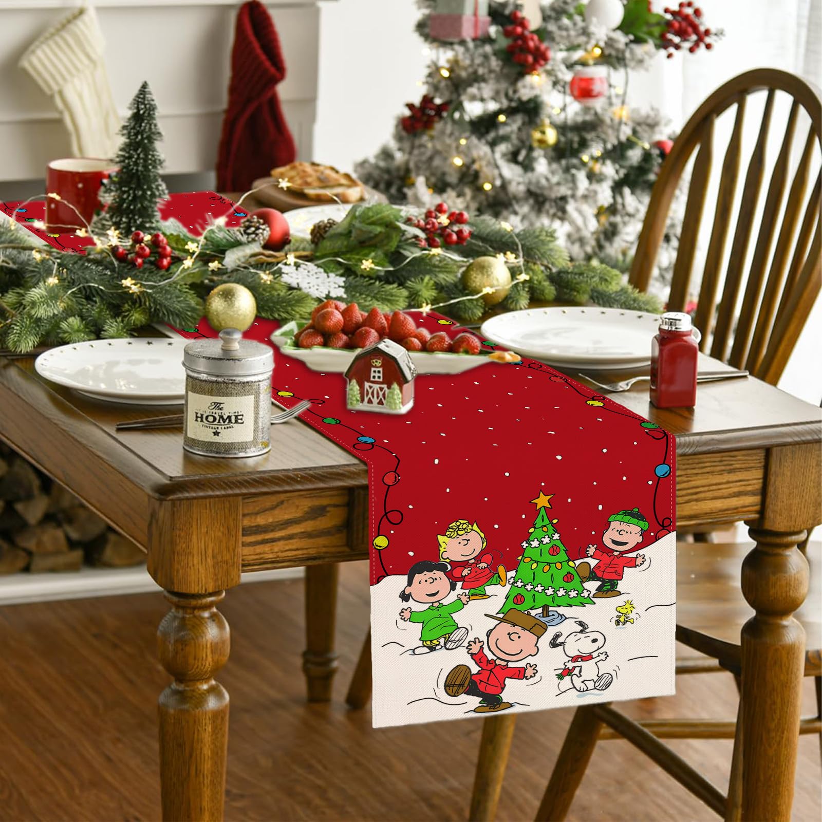 Christmas Table Runner Christmas Table Cover White Dog New Year Winter Xmas Decor Red Christmas Decorations for Home Party