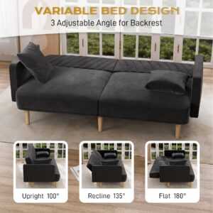 OUYESSIR Futon Sofa Bed, 75.3" Couch Small Sofa, Loveseat, Sleeper Sofa, Mid Century Modern Futon Couch, Sofa Cama, Couches for Living Room, Black Velvet