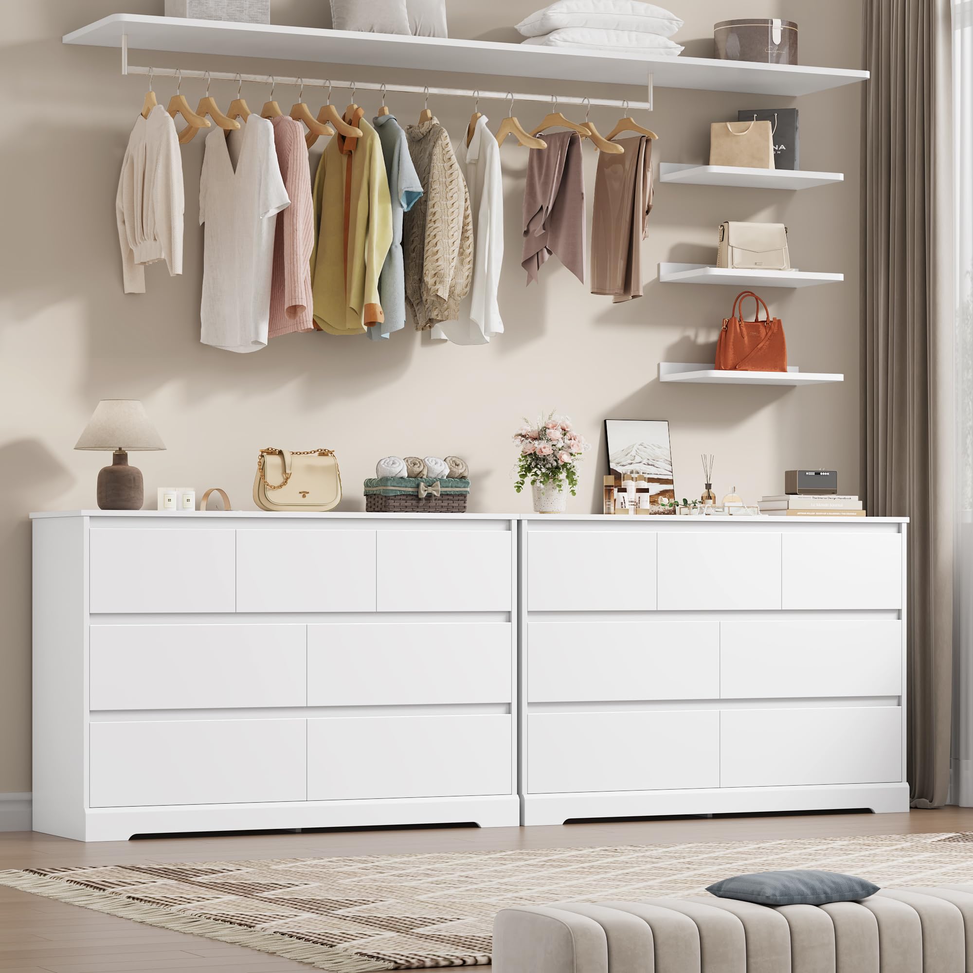 FACBOTALL Dresser for Bedroom, Modern White Dresser, Wood Chest of Drawers Nursery Dresser with Storage, 7 Drawer Double Dresser with Handle Free, Large Storage Dresser Organizer for Living Room,White