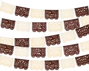 día de los muertos papel picado banner for day of the dead decor, dia de los muertos altar, mexican halloween decorations, tie dye brown/white color 5 pack