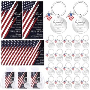 lyrow 24 sets veterans day gift bulk american flag keychains patriotic card with organza bag party decorations church favors