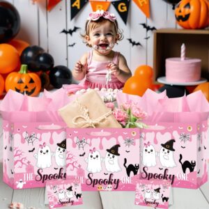 Pink 1st Birthday Gift Bag with Greeting Card Tissue Paper Spooky One Birthday Decorations The Spooky One Gift Bag for Girls First Birthday Decor for Baby Girl 1 Year Old Birthday Party Supplies