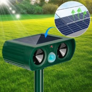 2 Pack 2024 Solar Ultrasonic in Repellent Defender Rat, Squirrel, Deer, Raccoon, Skunk, Rabbit, Mole, Dog, Cat, Waterproof with Motion Detector