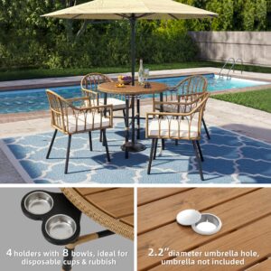 YITAHOME 5 Pieces Patio Dining Table Chair Set, Outdoor Table and Chairs with 4 Holders, Patio Furniture Set with Umbrella Hole, Outdoor Rattan Dining Table Set for Patio, Backyard, Balcony, Garden