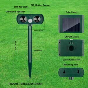 2 Pack 2024 Solar Ultrasonic in Repellent Defender Rat, Squirrel, Deer, Raccoon, Skunk, Rabbit, Mole, Dog, Cat, Waterproof with Motion Detector