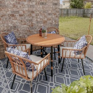 yitahome 5 pieces patio dining table chair set, outdoor table and chairs with 4 holders, patio furniture set with umbrella hole, outdoor rattan dining table set for patio, backyard, balcony, garden