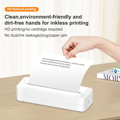 Dioche Thermal Printer, 200dpi Portable Printer No Ink Printer with Bluetooth USB Connection for Clear and Convenient Printing (White)