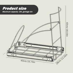 Whyzsjnclg Trash Can Slider for Kitchen Cabinet, Trash Can Slider, Adjustable Pull Out Trash Can Under Cabinet, 16.5x15.8x11 Metal Pull Out Shelf with Handle (Trash Can Not Included)