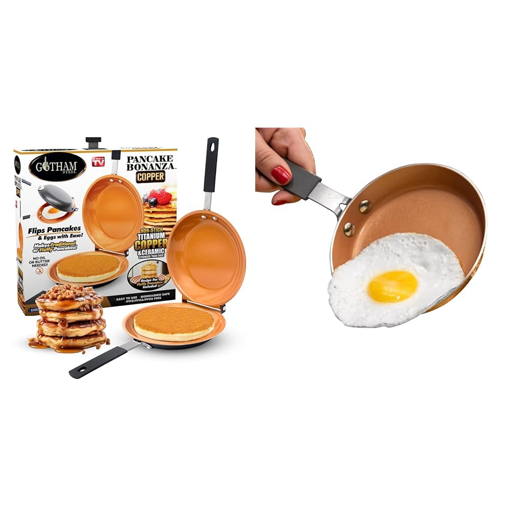 SWENAT Double Sided Frying Pan Nonstick The Perfect Pancake Maker – Nonstick Copper Easy to Flip Pan & Hammered Egg Pan 5.5 Inch Small Pan, Egg Frying Pan