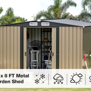 Large Outdoor Storage Shed 10 x 8 FT Galvanized Metal Shed with Sliding Door and Air Vents Waterproof Garden Tool Shed for Backyard, Lawn and Patio