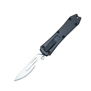 utility knife with clip, retractable box cutter, small scalpel, 10 carbon steel blades, aluminum case (black)