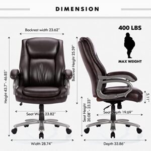 COLAMY Big & Tall Office Chair 400lbs Wide Seat- High Back PU Leather Executive Computer Desk Chair for Heavy People-Brown