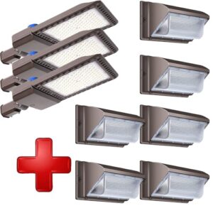 biritalo 300w led parking lot light dusk to dawn 3 pack and 120w led wall pack light without photocell 6 pack