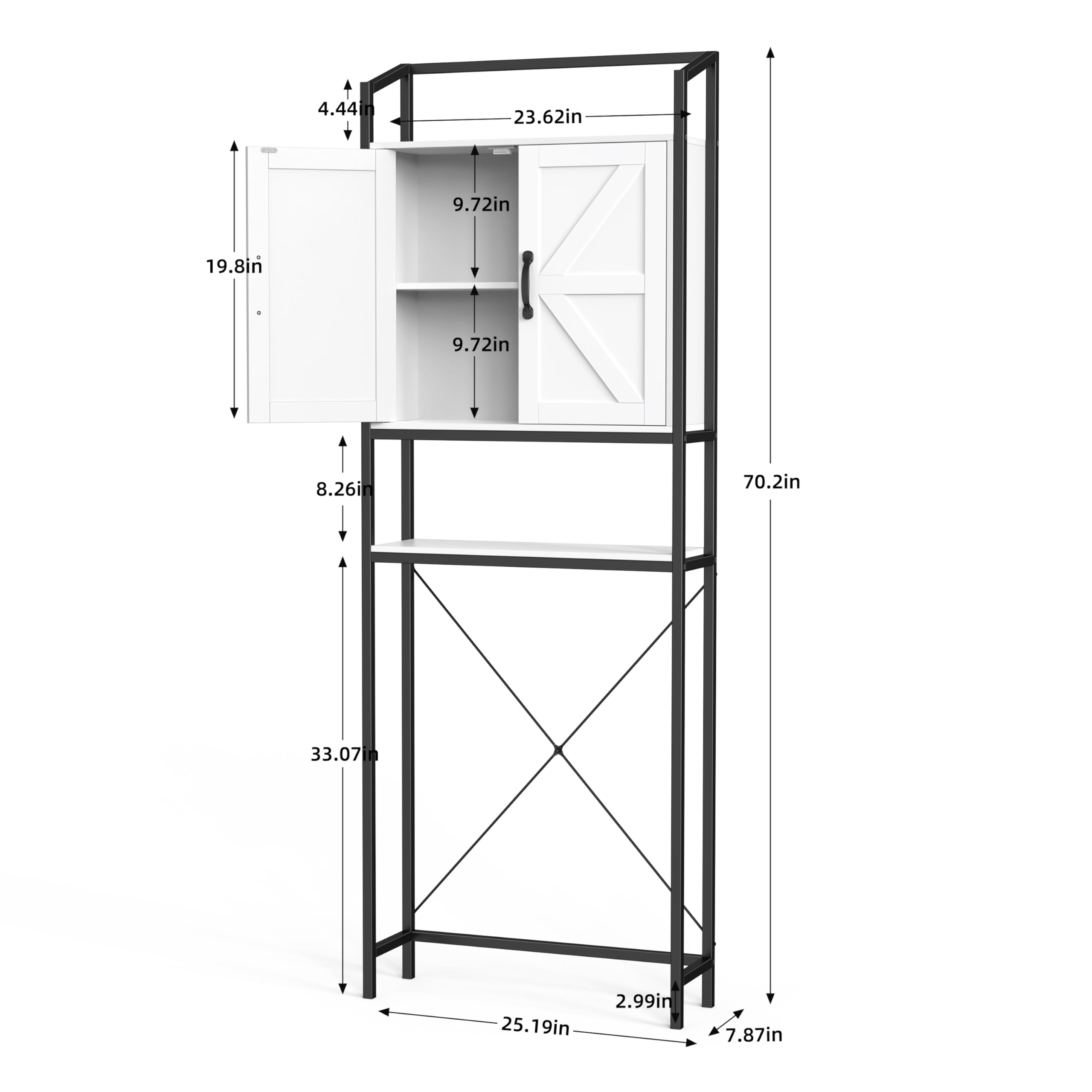 HAUXITIO Over The Toilet Storage Cabinet - Home Space Saving Toilet Rack, Farmhouse Above Toilet Shelf Organizer with Barn Doors for Bathroom, Laundry, Balcony