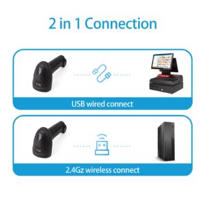 Barcode Scanner, Bluetooth Barcode Scanner Qr Code Scanner with USB Interface Design for Supermarket Cash Register Mobile Payment Warehouse Inventory (USB&2.4G Connect)