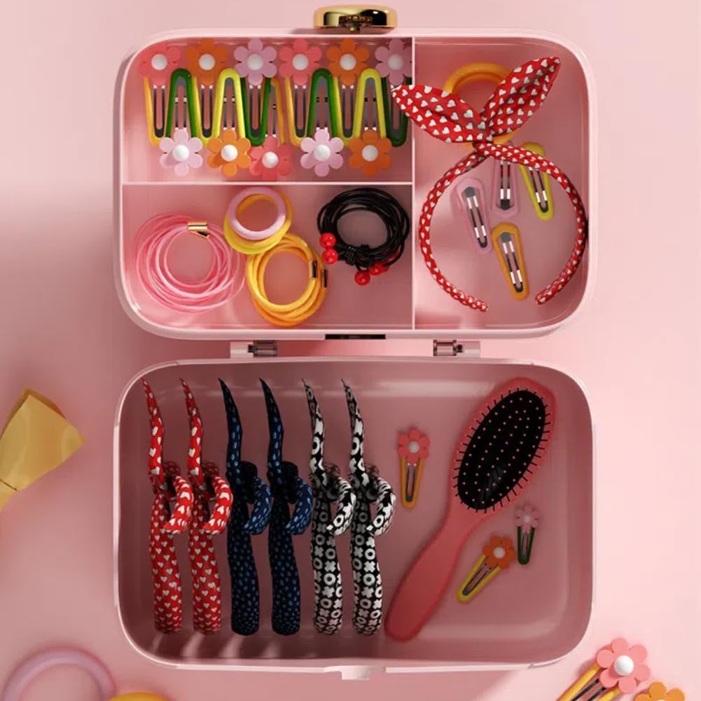 HMWQC Hair Accessories Organizer for Girls Mutipurpose Storage Box Organizer with Removable Tray Plastic Tool Box Art Case for Makeup Sewing Nail Accessories