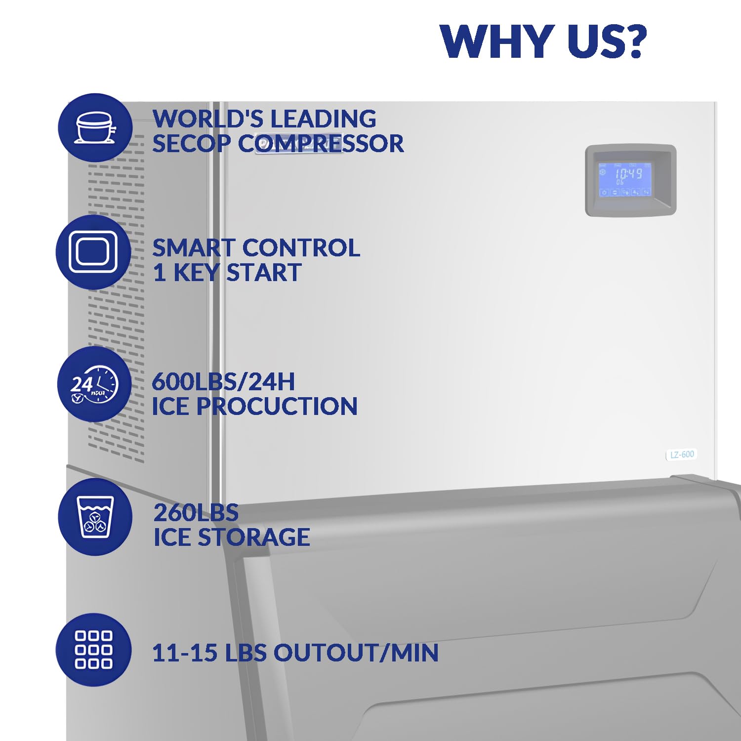 30" Air-Cooled Modular Full Cube Ice Machine - 600 lbs/Day Production, 260 lbs Ice Bin Dispenser | ETL & Energy Star Certified