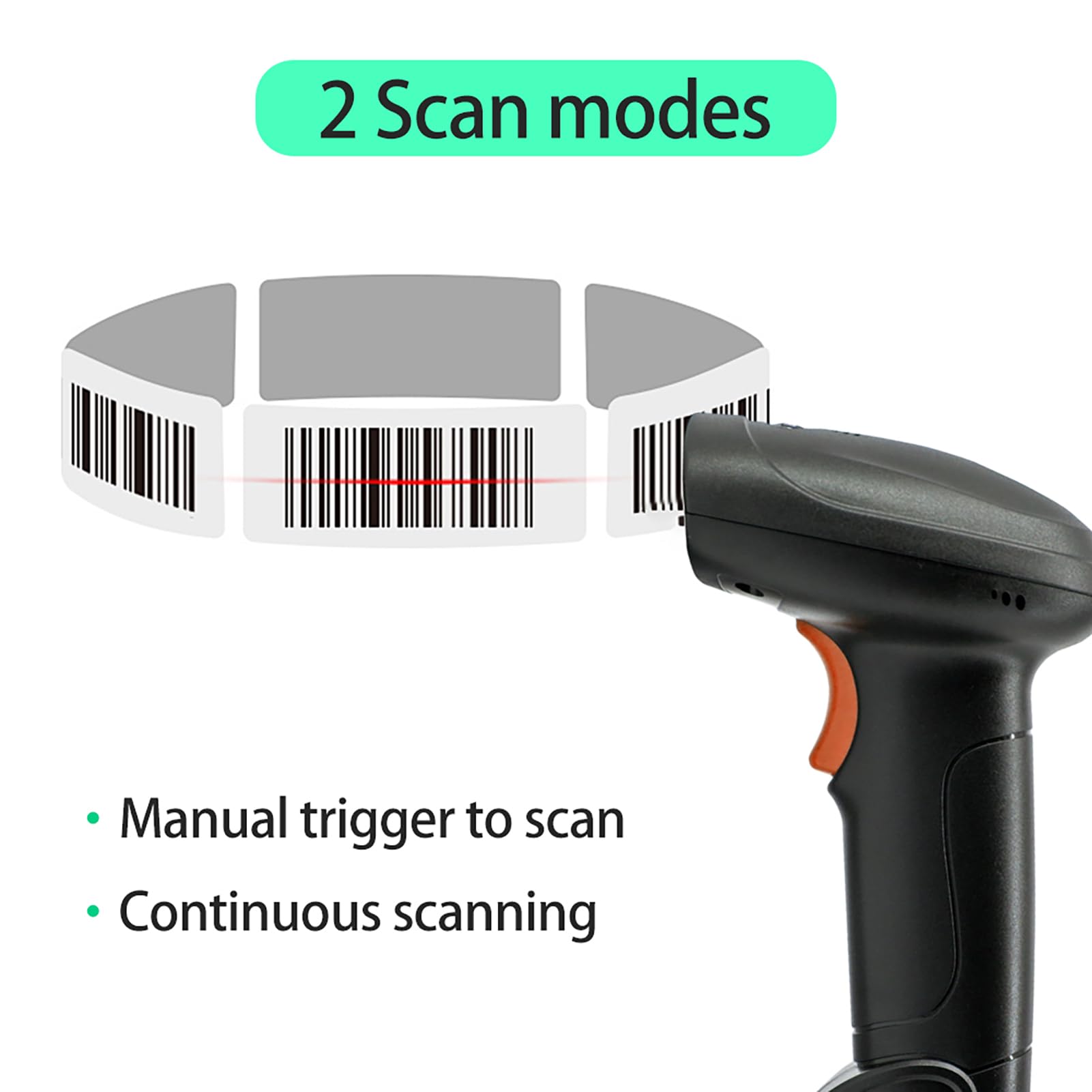 Barcode Scanner, Bluetooth Barcode Scanner Qr Code Scanner with USB Interface Design for Supermarket Cash Register Mobile Payment Warehouse Inventory (USB&2.4G Connect)