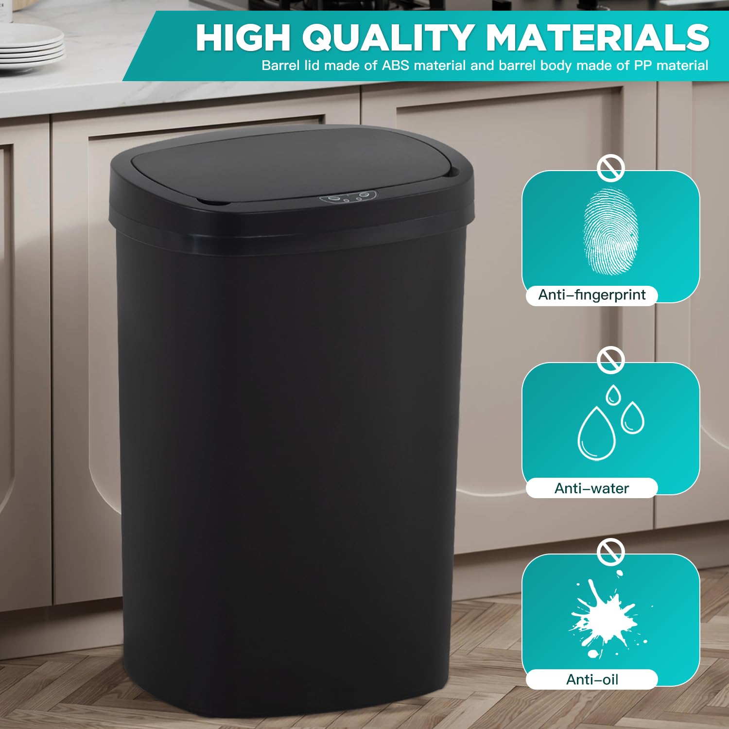 PayLessHere 13 Gallon Trash Can Kitchen Trash Can Automatic Garbage Can with Lid Touch Free High-Capacity Motion Sensor for Kitchen Bedroom Bathroom Office Wateproof Trash Bin (1, Black)