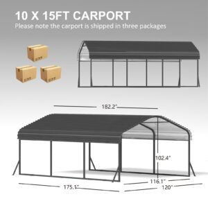 IWDOO 10x15 FT Metal Carport, Carports with Enhanced Base and Updated Frame Structure, Heavy Duty Carport Canopy with Galvanized Steel Roof for Outdoor, Car Shelter Shade for Car, Truck and Boats