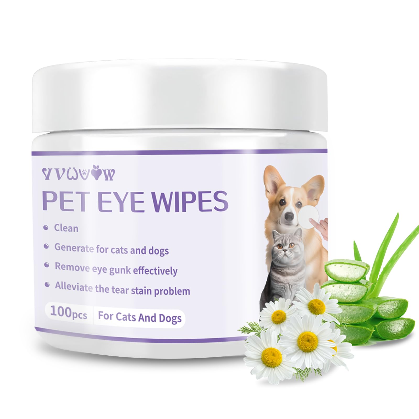 VVWVVW Veterinarian-Recommended cat Wipes and Dog Wipes Prevent Tear Stains, Remove Dirt and scabs, Prevent Infection, Reduce Irritation and itching, and are Easy and Safe to use -100 Tablets