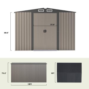 Large Outdoor Storage Shed 10 x 8 FT Galvanized Metal Shed with Sliding Door and Air Vents Waterproof Garden Tool Shed for Backyard, Lawn and Patio