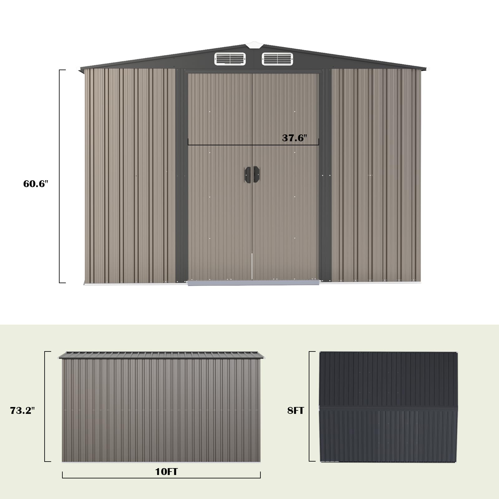 Large Outdoor Storage Shed 10 x 8 FT Galvanized Metal Shed with Sliding Door and Air Vents Waterproof Garden Tool Shed for Backyard, Lawn and Patio