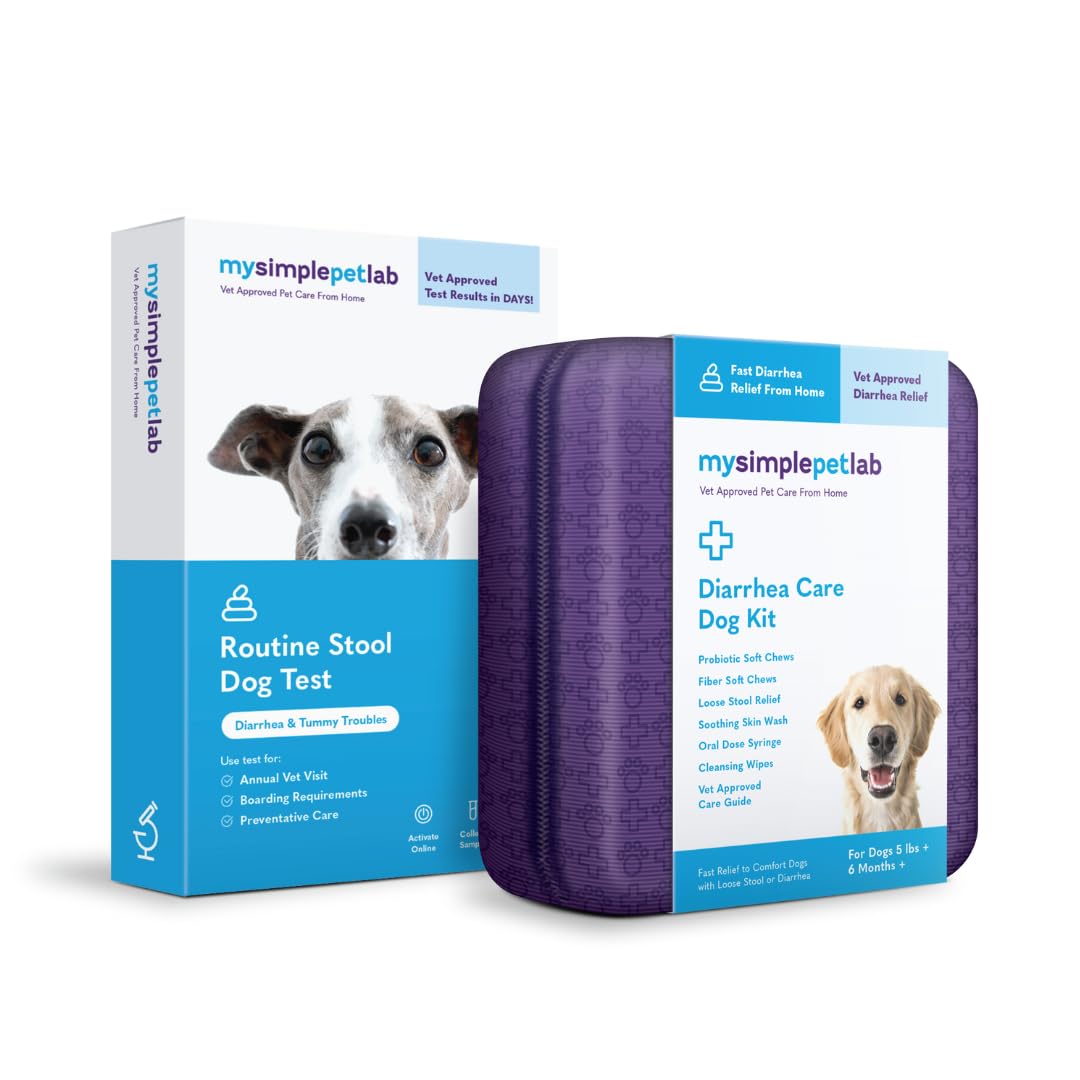 MySimplePetLab Dog Digestive Health Bundle I Mail-in Stool Test Kit for Worms/Giardia I Diarrhea Care Kit with Anti-Diarrheal Kaolin, Probiotics, & Fiber for Loose Stool & Upset Stomach