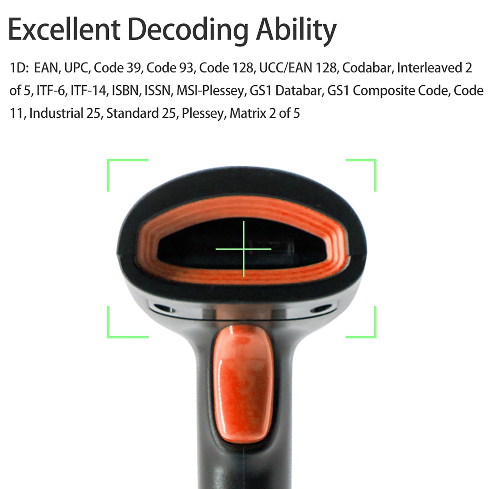 Barcode Scanner, Bluetooth Barcode Scanner Qr Code Scanner with USB Interface Design for Supermarket Cash Register Mobile Payment Warehouse Inventory (USB&2.4G Connect)