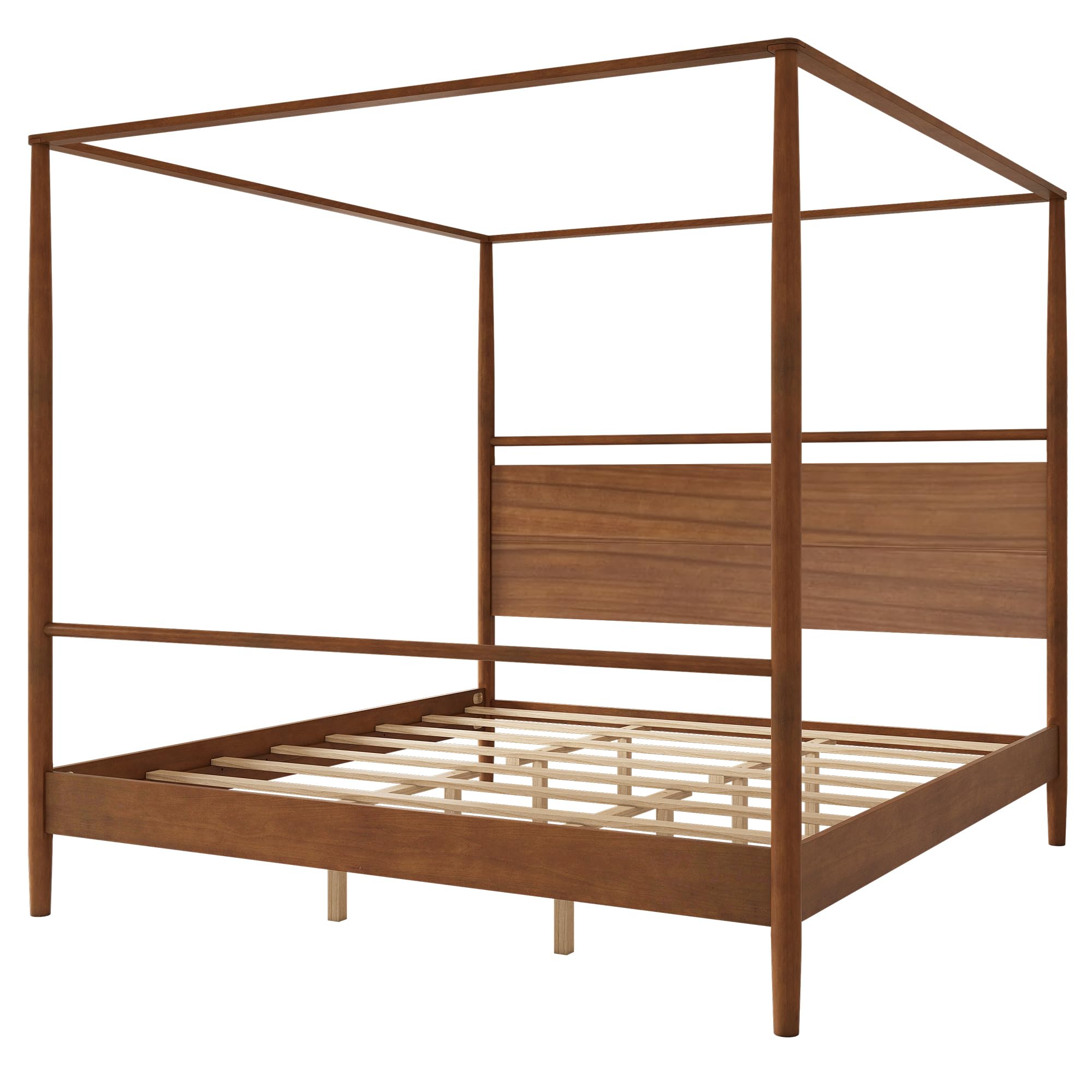 SOFTSEA King Size Canopy Platform Bed, Solid Wood Canopy Bed Frame 4 Posters Canopy Bed, No Box Spring Needed, Walnut