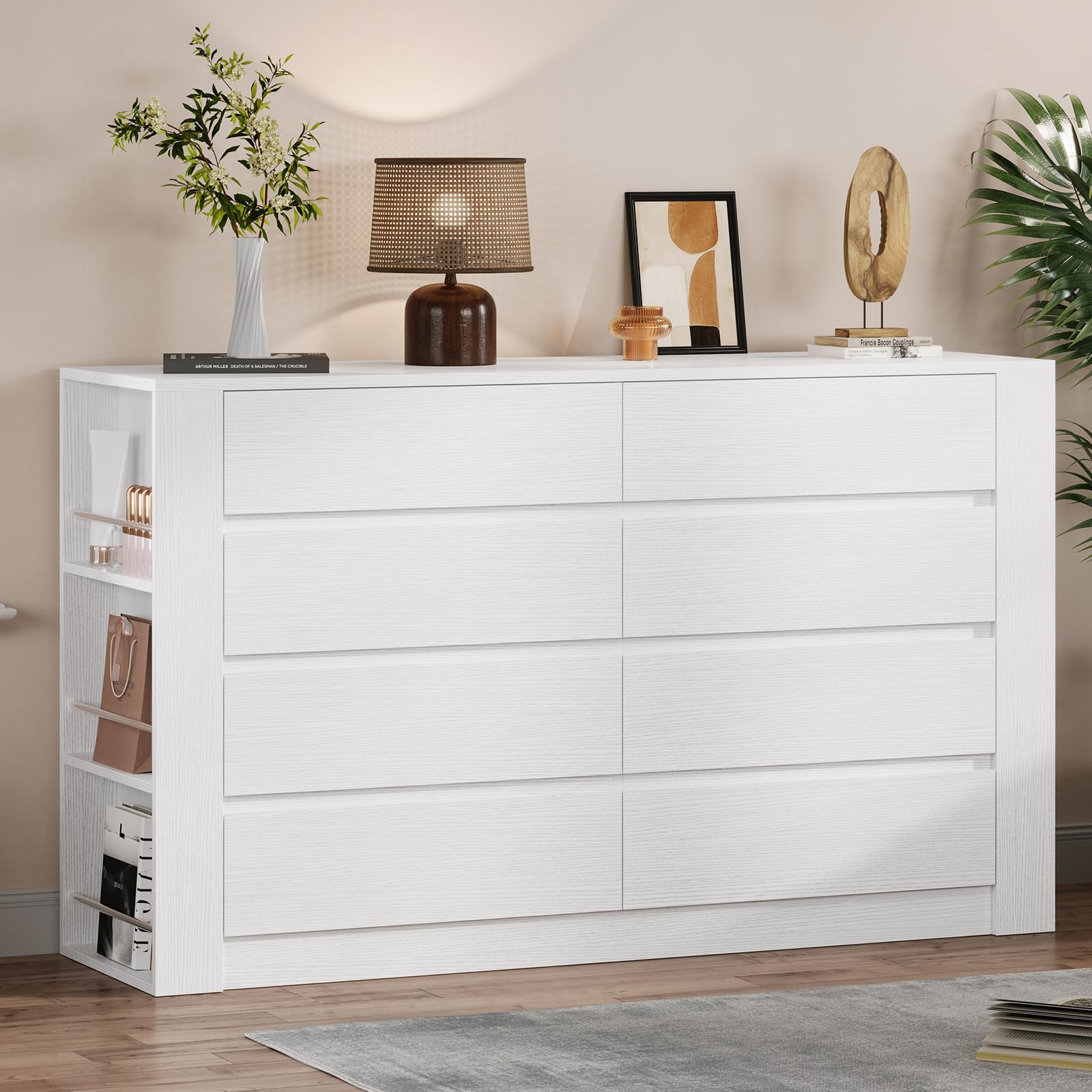 BTHFST White Dresser 8 Drawer Dresser, 55.1" White Chest of Drawers Dresser with Large Storage, Wood Dresser with 8 Drawers, Long Dressers & Chests of Drawers for Home Office, White