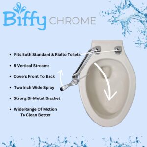 Biffy Chrome Metal Attachable Bidet: Physician Designed, Self-Cleaning 8-Stream Nozzle, Non-Electric, Adjustable Water Pressure, Two-Inch Coverage, Easy Install (Metal Bidet)