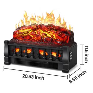 21 Inches Electric Fireplace Insert Log Heater Set, Freestanding Heater with Adjustable Flame Brightness and Flicker Speed, 750w/1500w Heating, Overheat Protection, Remote Control