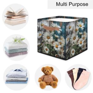 Kizmoglux Daisy Wooden Board Fabric Storage Bins, Collapsible Storage Baskets with Handles, Closet Baskets with Metal Frame, Storage Boxes for Organizing Shelf Clothes Home Office