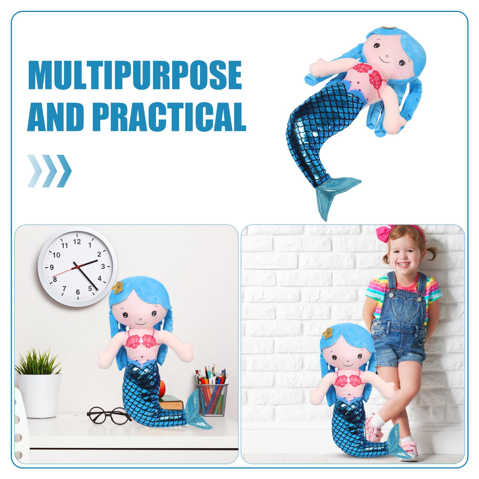 Cabilock 20 Blue Mermaid Stuffed Animal - Cute Soft Hugging Mermaid Plushies Pillow Toys Kawaii Birthday Present for Adults Kids Boys Girls