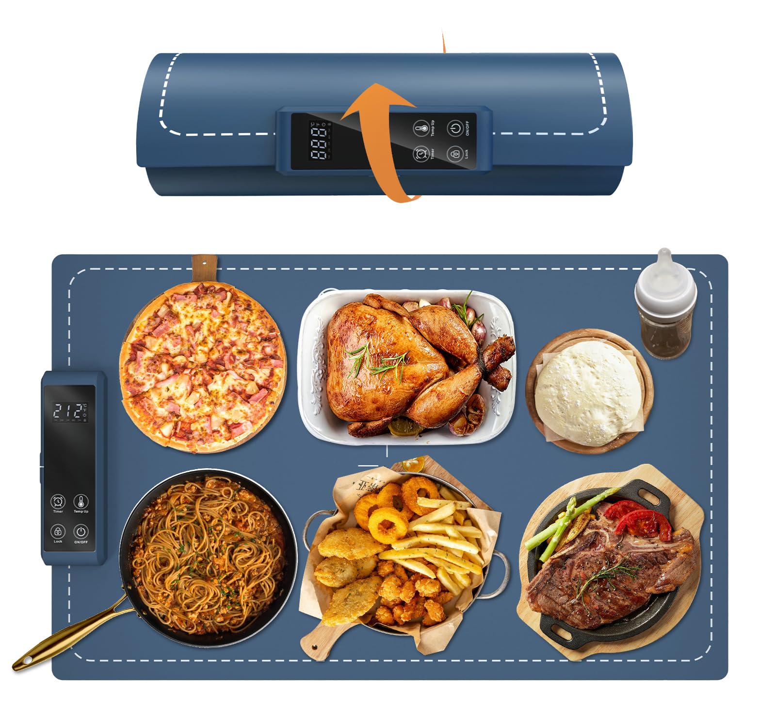 Food Warming Mat for Buffet Electric Warming Tray Upgrade High-tech Graphene Heating Film Adjustable Temperature and Timer, 10s Fast Full Surface Heating Mat Warming Trays for Parties Buffet 24x15in