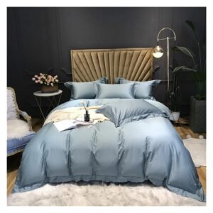 yusiwoal 1000tc cotton bedding sets queen king size duvet cover flatsheet with rubber pillowcase bed four pieces set(blu,queen)